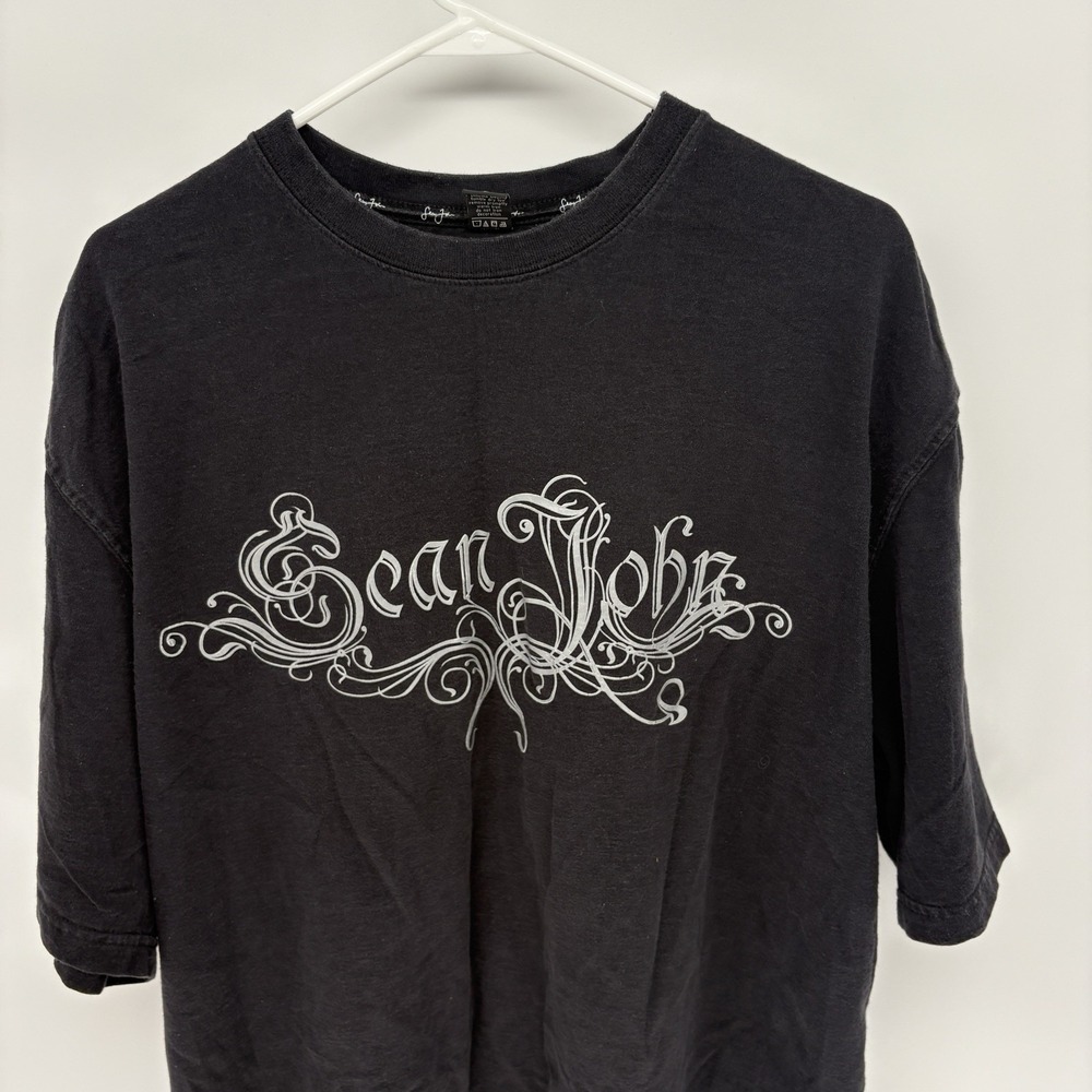 Vintage Sean Jean‎ Black Graffiti Spellout Shirt Hip Hop Grunge Punk Sk8 Men XXL